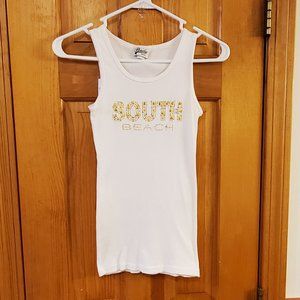 South Beach Beaded Embellished WhIte Tank Top Size XL
